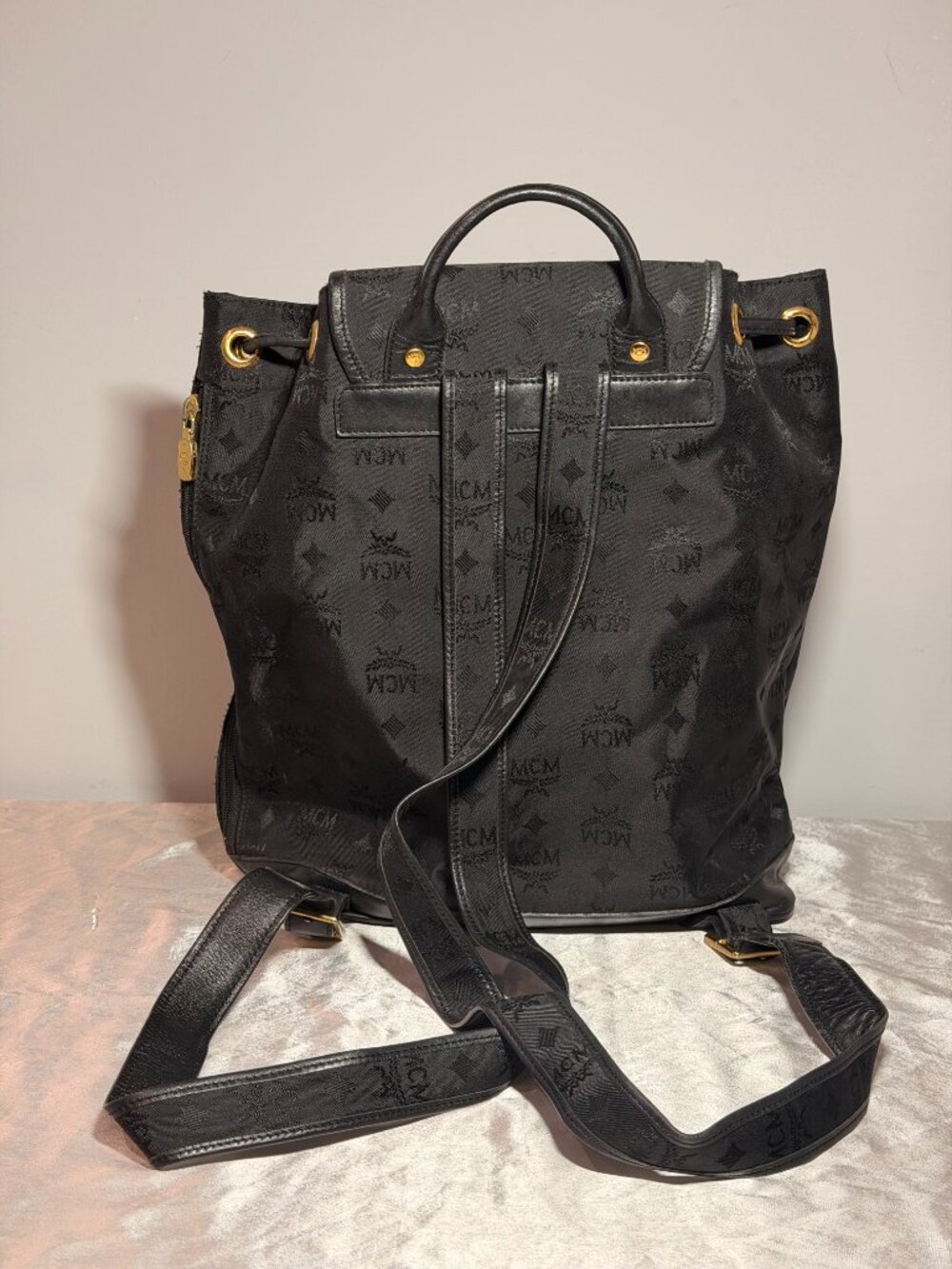 MCM Black Monogram Drawstring Backpack - Picture 2 of 11